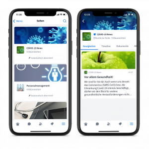 Alle abonnierten Seiten auf einen Blick und Neuigkeiten in der Coyo-App